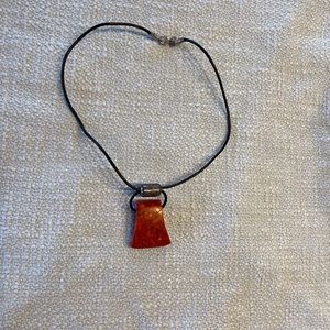 Silpada Coral Stone Necklace with Black Leather Chain, Retired.